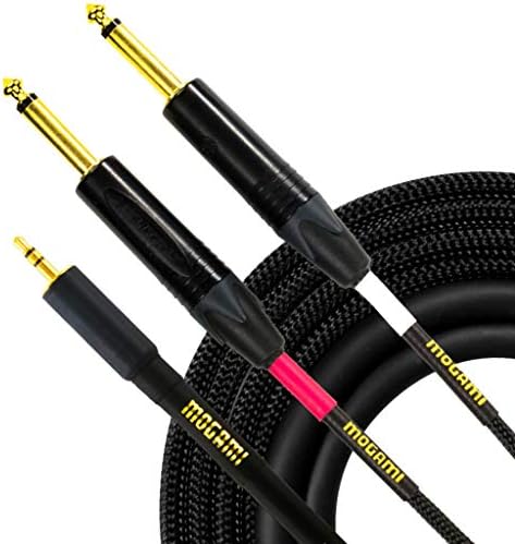 Y-Образен кабел-адаптер за стереозвука Mogami GOLD 3,5-2TS-15, plug 3.5 мм TRS за две штекеров 1/4 TS, Златни контакти, Директни конектори, 15 Фута