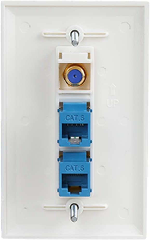 Стенни плоча Ethernet Coax 2 бр, 2 порта Cat 6 Стенни плоча Female-Конектор, съвместим с устройства с Ethernet Cat7/6/6e/5/5e, 1 порт F Тип конектор Coax Keystone -Син