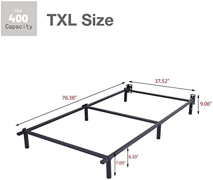 Рамка на легло Twin XL метална платформа Nightell 7 инча, Основата на леглото на пружинна основа, Нескользящее, Лесен монтаж, Сверхпрочный Рамка на легло Twin XL размер Черен