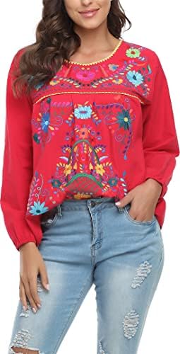 YZXDORWJ Дамски Ежедневни Мексиканска Блуза в селската стил с Дълги ръкави, Потници Размер Плюс XXL