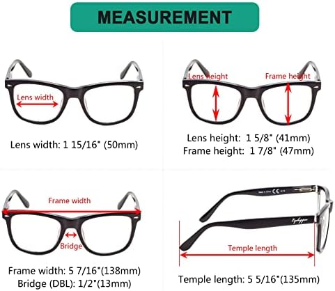 Дизайнерски Очила за четене Eyekepper с Квадратни Големи Лещи, Очила за Четене за Жени, Извити линии за Четене, Черно + 0,75