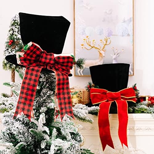 Gadpiparty Начало Декор Коледно Дърво Шапка с Панделка и Лък Коледно Дърво Шапка с Червено Клетчатым Лък Плодове Клечка за Зимните Празници, Празнични Украси за Коледна
