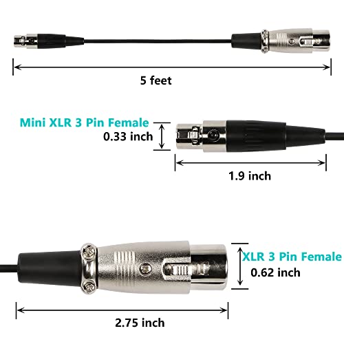 Кабел за микрофон SinLoon Mini -XLR-XLR, 5-крак Mini XLR с 3-контактна розетка към XLR с 3-контактна розетка, за огледално-рефлексни