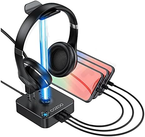 RGB Поставка за слушалки с USB-зарядно устройство Държач десктоп гейминг слушалки COZOO Закачалка с 3 USB честота устройства и 2