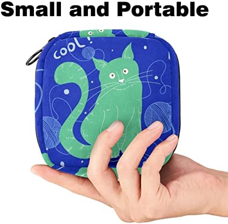 Зелената Котка със Синя кожена Чанта Менструация, Чанта За Съхранение на Хигиенни Кърпички, Пътна Чанта за Събиране на Тампони,
