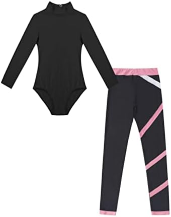 TiaoBug/Комплект спортни облекла за танци с дълги Ръкави за момичета, Гимнастически Балетное Танцово Чорапогащник и Гамаши