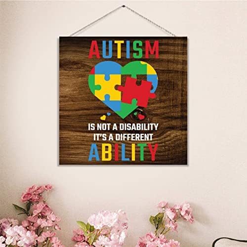 Аутизъм-това не е Увреждане, Селски Стенен Артистичен Интериор, Знак за Информираност за аутизма, Парче от Пъзела, Дървена Табела