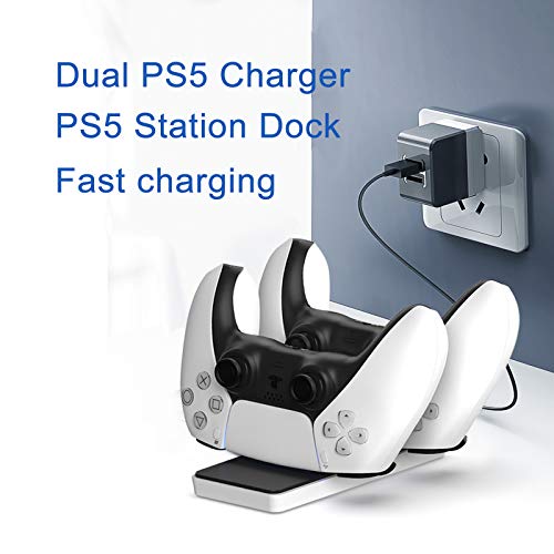 Зарядно устройство за контролер PS5 DualSense, Зарядно устройство с Две Сменяеми USB порта C за PS5, Док-станция за зареждане на