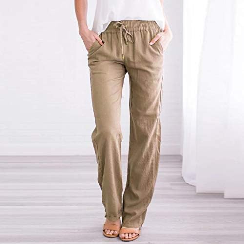 Дамски спортни панталони-капри HonpraD, широки памучни панталони, обикновена директни дълги дамски ежедневни панталони с еластичен ластик на талията и завязками