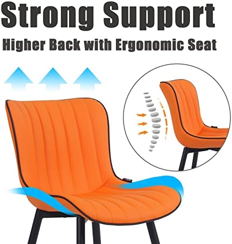 Столове за трапезария YOUNIKE Комплект от 2 Столове за всекидневна, обитых изкуствена кожа, Работен стол с метални крака, удебелени назад, оранжево, Товар 300 паунда, за 3-