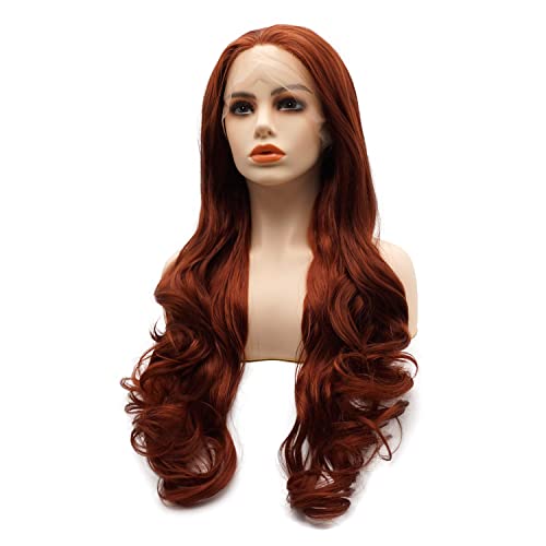 Буйни коси красота Синтетични перука дантела отпред вълнообразни дълъг 26 см вино-червено с висока плътност огнеупорни реалистичен