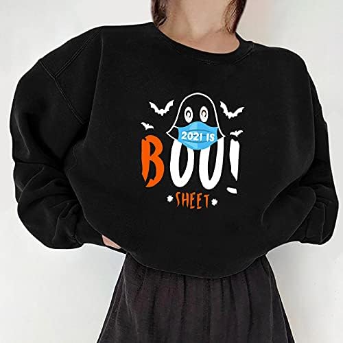 Ризи, пуловери с приятен графичен принтом, дамски блузи с надпис Boo Sheet, свободна hoody голям размер с дълъг ръкав
