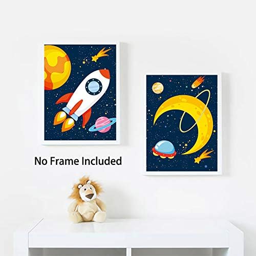 Арт Принт с Динозавром КАЙРНЕ в космоса, Плакат на Платно с Планетата в Слънчевата система, Комплект от 4 (8x10 инча, Без рамка) животни-Астронавти, Стенно Изкуство за Д