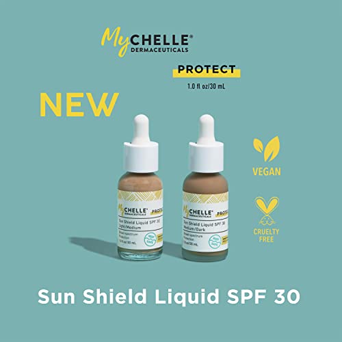 MyChelle Dermaceuticals Sun Shield Liquid SPF 30 Light /Medium (1 ет. унция) - Оцветени слънцезащитни продукти за цялата кожа с поглъщането масло бентонит глина - да се използва като прозрачна ос