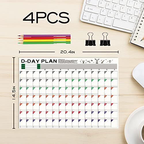 4ШТ - Книга за Календарен план на 100 дни, Хартия за график за обратно броене от 100 дни, Проследяване на Сто цели, Проследяване на навици за обратно броене от 100 дни, Харт