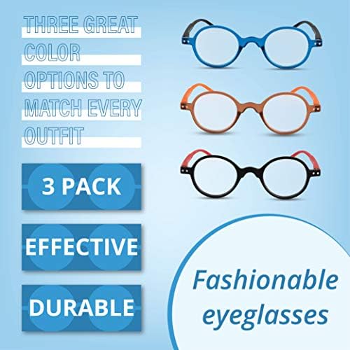 Очила за четене Оптикс 55 за жените и мъжете (3 опаковки), модерен ридеры в кръгла рамка в ретро стил