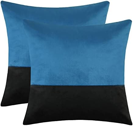 cygnus 16X16 См, Черно и синьо Кадифе, Калъфки за възглавници, калъф с цип, Супер Мека Калъфка за Всекидневната, Разтегателен диван, Декоративна стол (опаковка от 2)