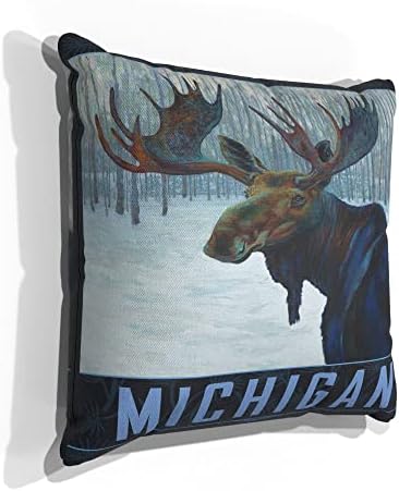 Холщовая възглавница Michigan Winter Moose за дивана дома и офиса, картини с маслени бои на художника Kari Lehr 18 x 18.