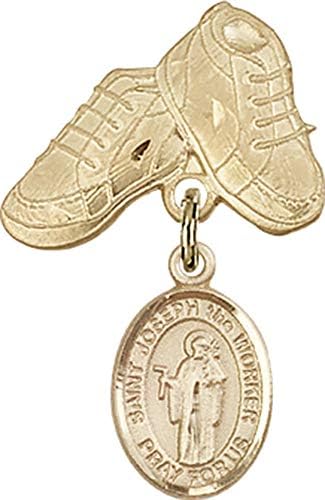 Детски икона ReligiousObsession със златен пълнеж с талисман на Св. Йосиф на Работния и игла за детски Сапожек