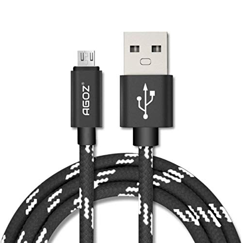 Кабел за предаване на данни AGOZ с оплеткой Micro USB за бързо зареждане за Sony Playstation 4 Slim PS4 Dualshock 4 Controller и Xbox One Controller (4 фута-черен)