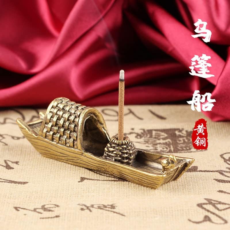 zhangruixuan-shop黄铜做旧乌篷船香插传统渔船桌面摆件茶宠古玩老铜器香炉