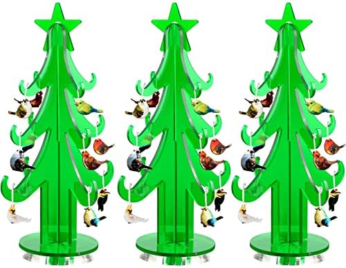 39 Бр Коледно Дърво Десктоп Украса Тема Колибри Акрилни Декор Коледно Настолна Коледно Дърво Дисплей с Цветни Дървени Птичьими Декорации