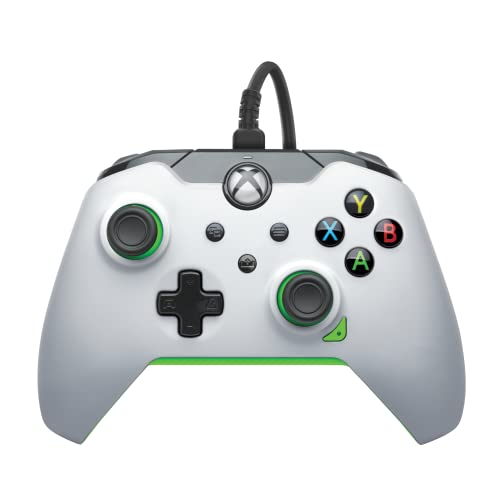 PDP Жичен контролер Neon White за Xbox X Series| S, Геймпад, Кабелна гейм контролер, Гейминг контролер за Xbox, Xbox One, Официално Лицензиран - Xbox Series X