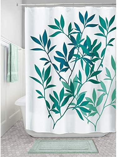 Завеса за душ от плат IDesign Leaves за баня Домакин, Гост, на децата, на Общежитието на колежа, 72 x 72 - Бирюзово-зелен