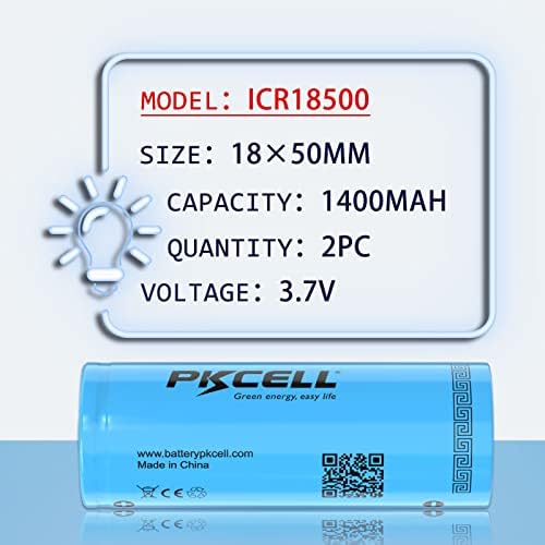 PKCELL ICR18500 Литиево-йонна Акумулаторна батерия от 3.7 На 1400 mah Батерия Бутон Отгоре 2 бр. (Размер на батерията 18 * 50 мм)