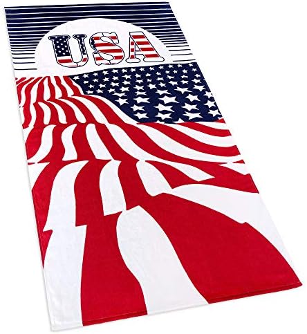 Плажна кърпа с флага на сащ 30 x 60 инча (76 x 152 см) на USA Patriot Памучно Велюровое Махровое