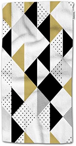HGOD DESIGNS Триъгълници Кърпи За Ръце, Абстрактен Геометричен Златен Черно-Бял Триъгълен Модел, Памук, Меки Хавлиени Кърпи