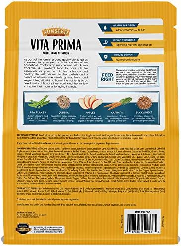 Храна за какашек и неразлучников Sunseed Vita Prima с полезно хранене, 3 кг