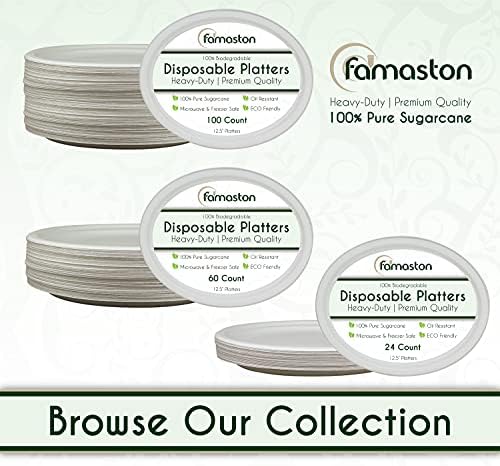 FAMASTON 100 опаковане 12,5 инчов овални чинии за еднократна употреба от тежка рамка от хартия за вечеря много големи компостируемые