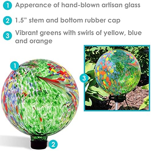 Sunnydaze 10-Инчов Стъклен Външен Глобус за наблюдение - Отразяваща Топка за вътрешния двор или на Тревата - Зелена Artistic