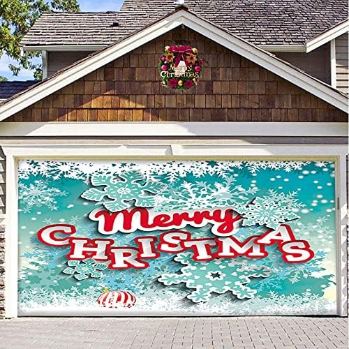 7x16FT Весел Коледен Празничен Банер, Стенни картини на гаражни врати, Зимен, Снежен човек, Дядо коледа, Външно Голямо Украса за