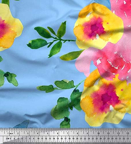 Памучен трикотажная плат Soimoi с цветя и листни акварельным интериор, кърпа с принтом ширина 58 см