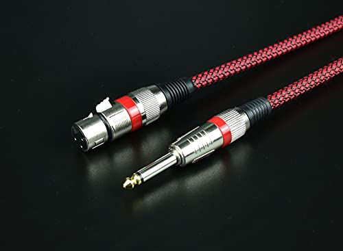 Адаптер за кабели Mugteeve с конектор XLR на 1/4, които не са симетрични Четвърт-Инчов Кабел за караоке микрофон TS Mono на XLR, Червен на цвят, с найлонов оплеткой, OFC Екраниран,