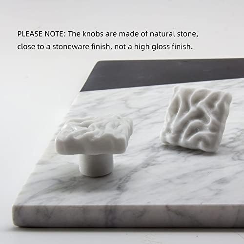 Дръжки за шкафове RICHOKI от естествен бял камък, Комплект от 2 мраморни дръжки, квадрат Статуи Артистичен дизайн, за мебелни подлакътници,
