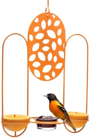 А за ориолс MEKKAPRO Temple за улицата, Желеобразная и оранжева метална ясла за птици, Уникален дизайн лазерно рязане и ярък цвят,