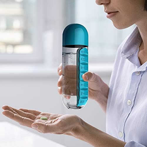 Органайзер за дневни таблетки Asobu Combine с бутилка за вода, 20 грама (червен)
