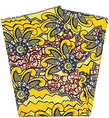 Африканска плат с жълти цветя модел, африканска плат с восъчен принтом (цвят: както е показано, размер: 6 ярда)