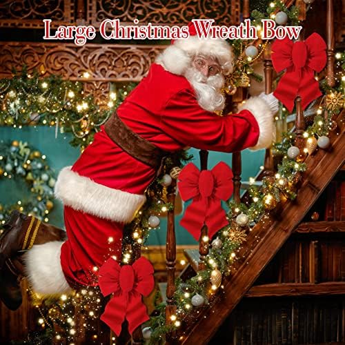Коледен Голям Червен Лък, Голям Коледен Жично Венец 12 x 18, на Голяма Кадифена лък, Коледна Гирлянда, Орнаменти за вътрешно и външно ограда, за големи подаръци (Червен?