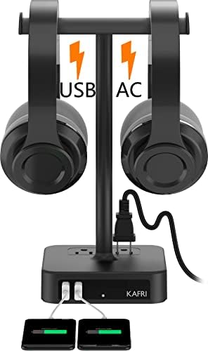 Двойна поставка за слушалки KAFRI с USB-зарядно устройство за Настолна Игра Двоен Държач за слушалки Закачалка-стойка с 2 USB порта