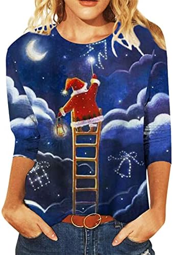 Дамски Ежедневни Тениска на Коледните Намаляване С Хубав Принтом И Ръкав Три Четвърти, Топ, тениски с Дълъг Ръкав, Дамски Комплект