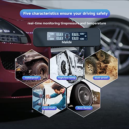 Система за контрол на налягането в гумите, слънчева и USB зареждане, ГУМИТЕ с 5 режима на аларма, автоматична подсветка и умен, LCD дисплей, за леки автомобили RV SUV MPV, 4 въ