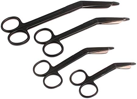 OdontoMed2011® Комплект от 4 теми, Бинтовые ножици Lister 3,54,5 5,57,25, Бинтовые Ножици от неръждаема Стомана, Черен цвят