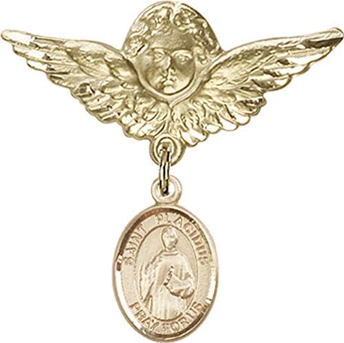 Детски икона Jewels Мания за талисман на Светия Плацидуса и пин Ангел с крила | Детски иконата със златен пълнеж с талисман Свети