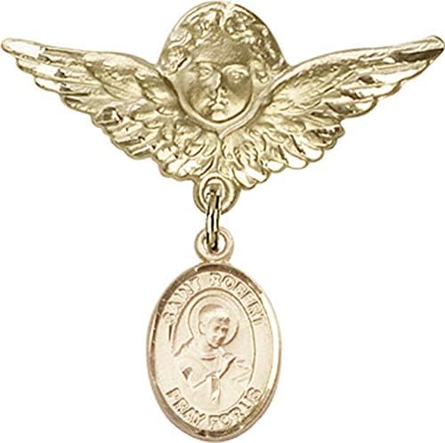 Детски икона Jewels Мания за талисман на Светия Робърт Беллармина и пин Ангел с крила | Детски иконата със златен пълнеж с талисман