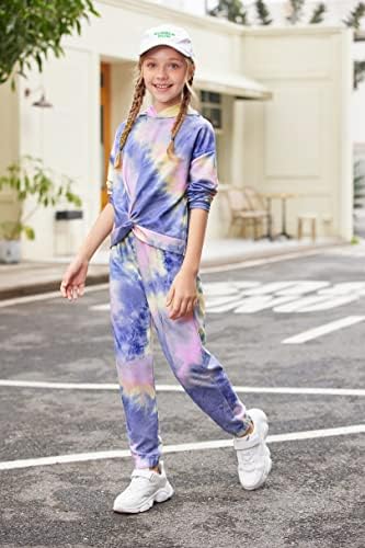 Hopeac Комплект дрехи с равен брой гласове-боя за Момичета от 2 теми, Красиви Върхове с Обрат Отпред, Блузи, Жилетки, Спортни Панталони,