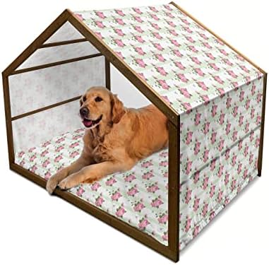 Дървена Къщичка за куче с Единорогом Ambesonne, Многоугольное Оригами в Черно-бял стил, Преносим Конура за кучета вътре и отвън,
